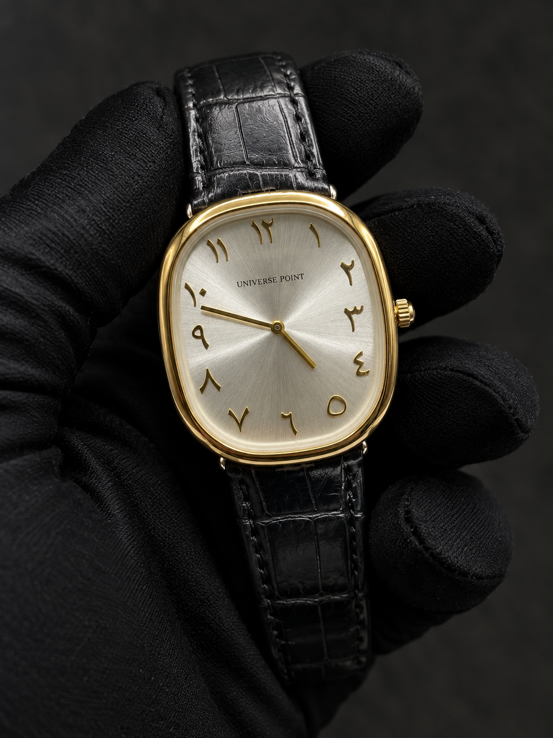 Universe Point Watch — Gold Dial, Black Leather